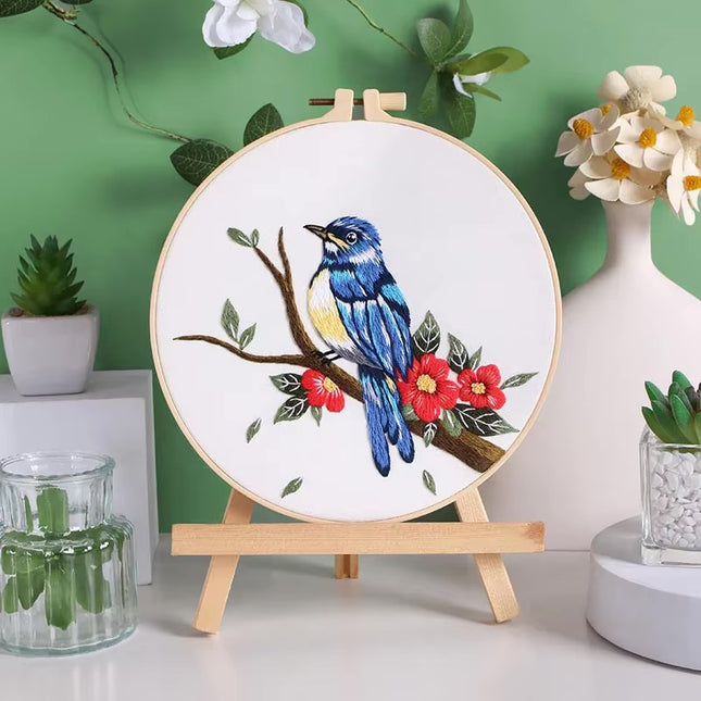 Chinese Wind Bird Flower Pattern Embroidery Kit with Instruction Needle Cloth with Pattern for DIY Craft Kit Home Decor