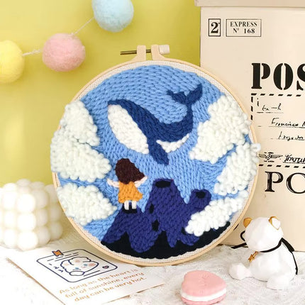 ﻿ Punch Poke Needle Embroidery Starter Kits Craft Dolphin Swan Flamingo Kids Children Funny Easy DIY Needlework Set For Beginner