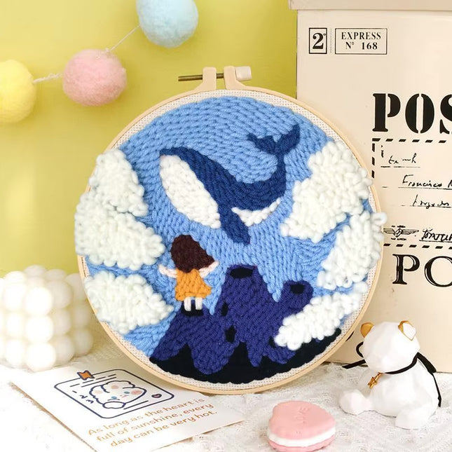 ﻿ Punch Poke Needle Embroidery Starter Kits Craft Dolphin Swan Flamingo Kids Children Funny Easy DIY Needlework Set For Beginner