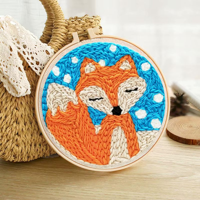 DIY Craft Punch Needle Embroidery Kits Rug for Starter Kits with Stamped Color Pattern Package Yarn and Embroidery Needle Pen