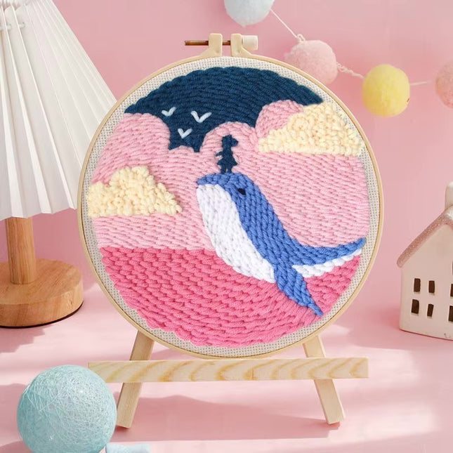 ﻿ Punch Poke Needle Embroidery Starter Kits Craft Dolphin Swan Flamingo Kids Children Funny Easy DIY Needlework Set For Beginner