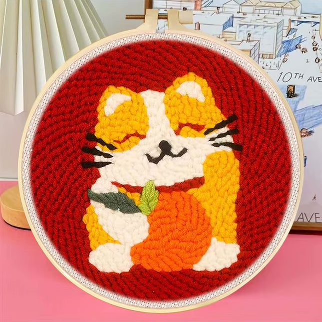 Animal Cat Pattern Punch Needle Embroidery Starter Kit Punch Needle Kits Embroidery Pen For Adults Kids Beginner Gift Home Decor