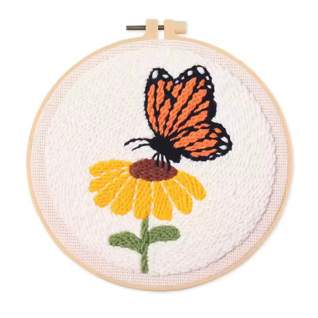 Punch Needle Embroidery Flower Butterfly Bird Punch Needle Kit with Stamped Cloth  Instructions Yarn Needle Kit for DIY Work