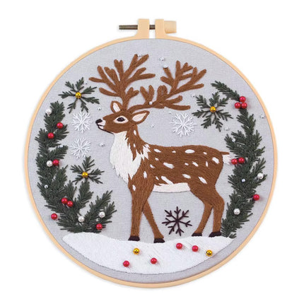 3D Snow Tree Deer Christmas Embroidery Kit with EN Instructions,Needle,Thread,Stamped Cloth for Holiday Gift