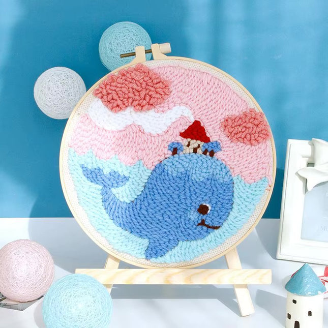 ﻿ Punch Poke Needle Embroidery Starter Kits Craft Dolphin Swan Flamingo Kids Children Funny Easy DIY Needlework Set For Beginner