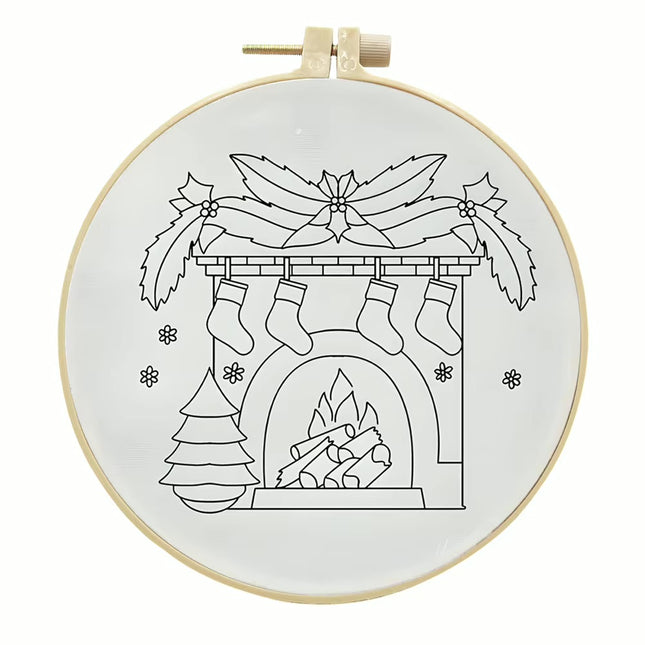 Christmas Embroidery Kit with Pattern and Instructions for Beginners with Embroidery Hoop Color Threads and Needles