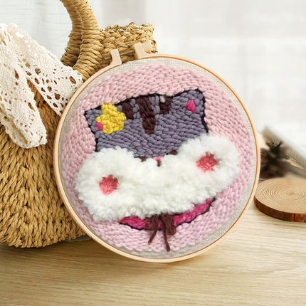 DIY Craft Punch Needle Embroidery Kits Rug for Starter Kits with Stamped Color Pattern Package Yarn and Embroidery Needle Pen