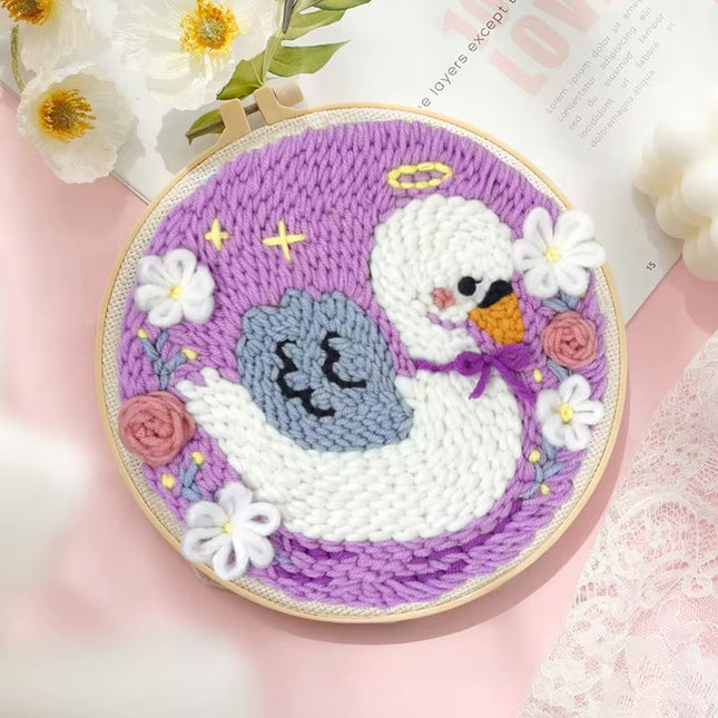 ﻿ Punch Poke Needle Embroidery Starter Kits Craft Dolphin Swan Flamingo Kids Children Funny Easy DIY Needlework Set For Beginner