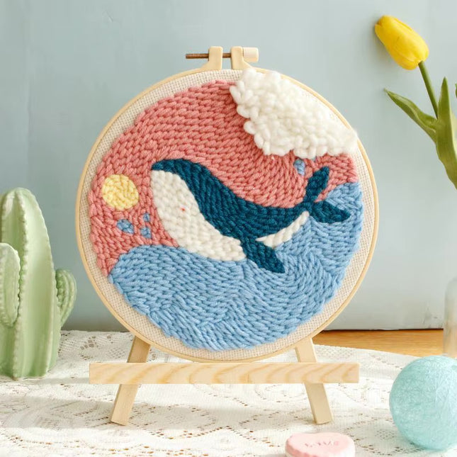 ﻿ Punch Poke Needle Embroidery Starter Kits Craft Dolphin Swan Flamingo Kids Children Funny Easy DIY Needlework Set For Beginner
