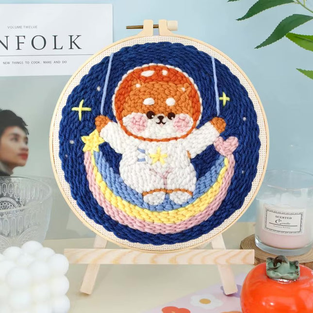 Diy Punch Needle Kit Planet Animals Crafts For Beginner Needle Embroidery Starter Kits For Diy Cross Stitch Home Decor