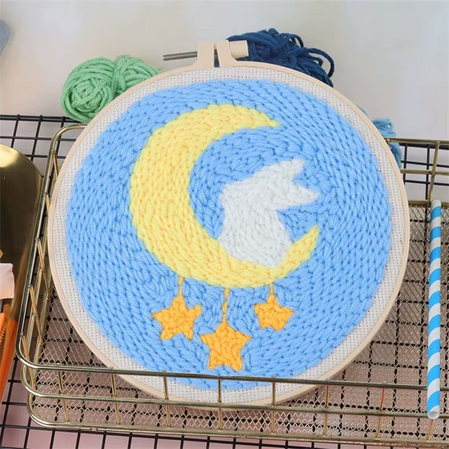 Scenery Moon Punch Needle Embroidery Starter Kits DIY Craft Set Rug Hooking Punch Needle Tool With Threader Fabric Wool Yarn