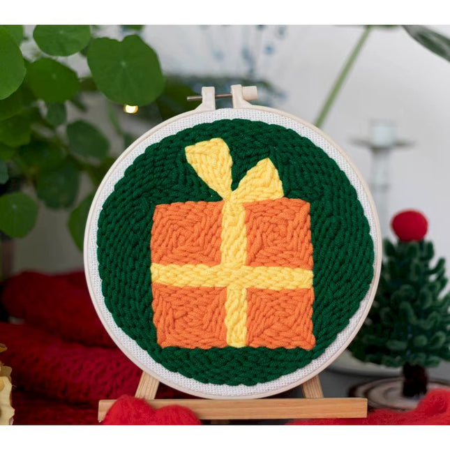 Easy DIY Craft Punch Needle Embroidery Kits with Stamped Color Pattern Package Instruction,Yarn and Adjustable Pen Christmas