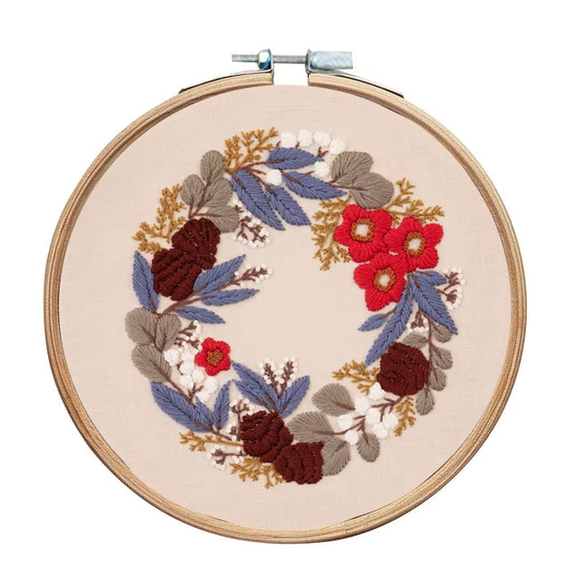 Wreath Embroidery Kit for Adult Cross Stitch Kits for Hand with Flower Patterns and Instructions DIY with Threads and Needles