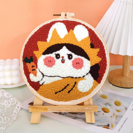 20x20cm Punch Needle Embroidery Starter Kits Rabbit Pattern for Adults Beginners Handcraft Punch Needle Kits with Embroidery