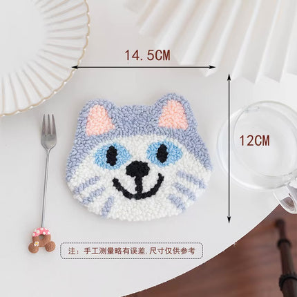 DIY Punch Needle Coaster Starter Kits Cute Cat Needlework Wool Poke Magic Embroidery Needle Kit Yarn for Beginners Home Decor