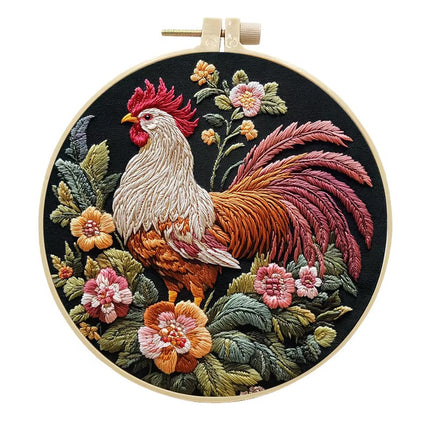 Rooster Broidery Kit with Flower CockEmbroidery Kit for Beginners Needles Enough Embroidery Thread