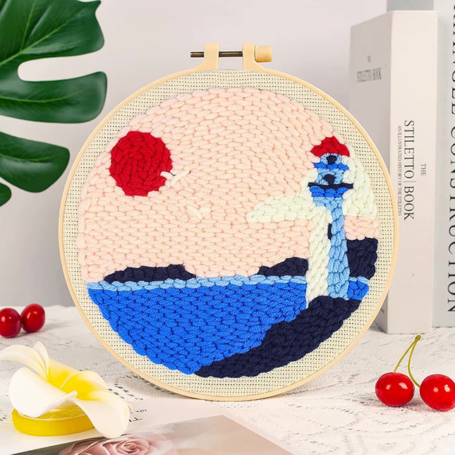 Landscape Pattern Punch Needle Embroidery Kit for Beginners Kids DIY Needlework Wool Work Decorative Paintings Home Decor