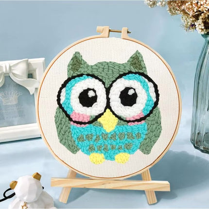 CHENISTORY Owl Punch Needle Embroidery Kits Sewing Kit Needlework Cross Stitch Beginner Kits For Adult Funny Needlework 20x20cm