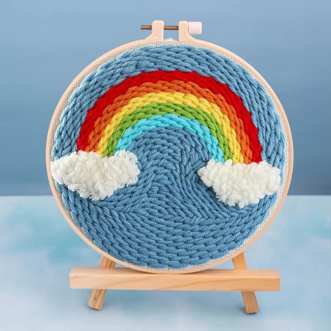 Rainbow Embroidery Kit for Beginner Punch Needle  Starter Set DIY Craft Set Rug Hooking Tool With Threader Fabric Wool Yarn