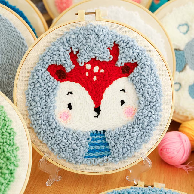Lovely Yarn Animal Punch Needle Embroidery Kit with Yarn for Beginners DIY Needlework Wool Work Decorative Paintings Home Decor