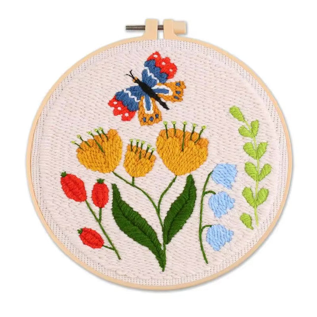 Punch Needle Embroidery Flower Butterfly Bird Punch Needle Kit with Stamped Cloth  Instructions Yarn Needle Kit for DIY Work