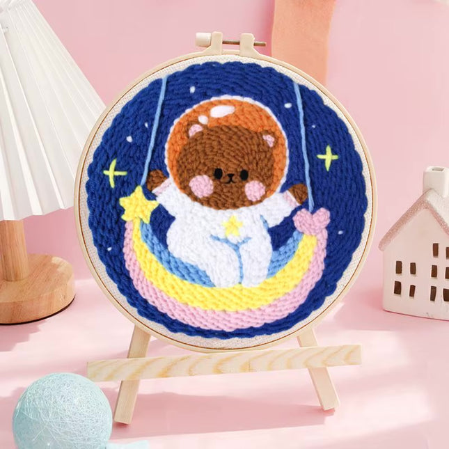 Diy Punch Needle Kit Planet Animals Crafts For Beginner Needle Embroidery Starter Kits For Diy Cross Stitch Home Decor
