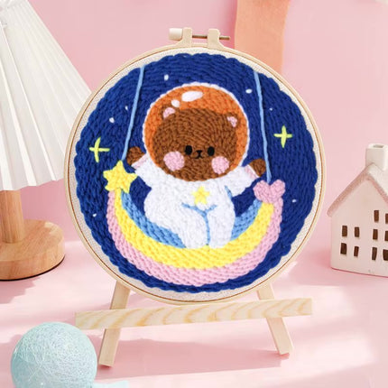 Diy Punch Needle Kit Planet Animals Crafts For Beginner Needle Embroidery Starter Kits For Diy Cross Stitch Home Decor