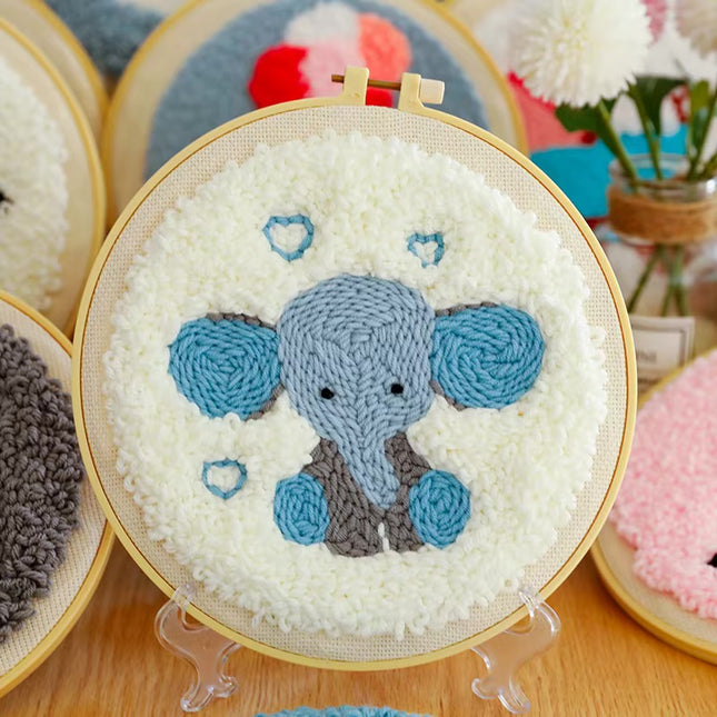 Lovely Yarn Animal Punch Needle Embroidery Kit with Yarn for Beginners DIY Needlework Wool Work Decorative Paintings Home Decor