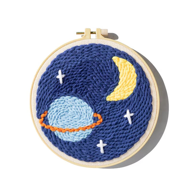 Moon Night Punch Needle Embroidery Kit for Beginners Soft Yarn Van Gogh Starry Sky Needlework Wall Painting Home Decor