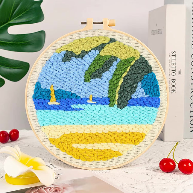 Landscape Pattern Punch Needle Embroidery Kit for Beginners Kids DIY Needlework Wool Work Decorative Paintings Home Decor