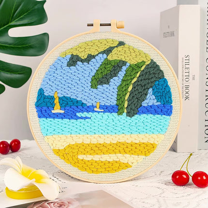 Landscape Pattern Punch Needle Embroidery Kit for Beginners Kids DIY Needlework Wool Work Decorative Paintings Home Decor