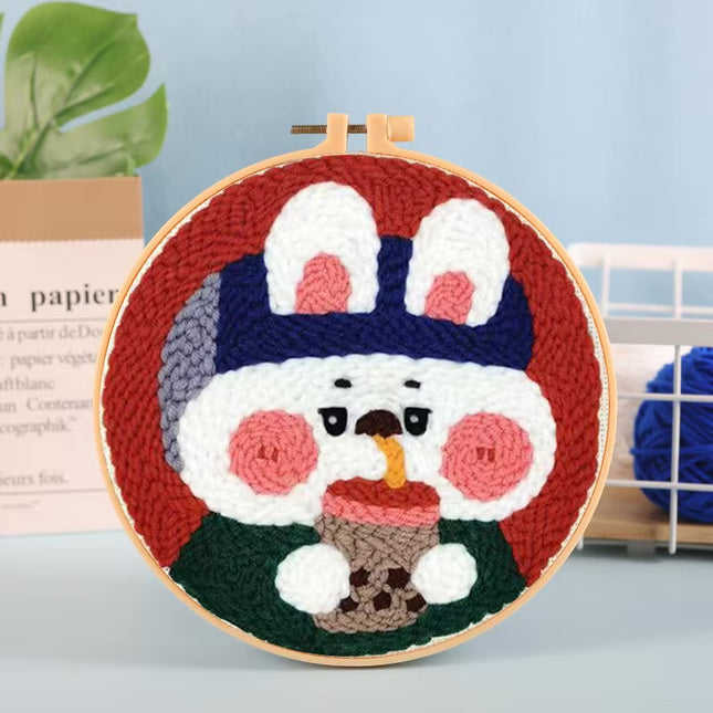 Punch Needle Starter Kit Animal Cat Floral Rug Hooking Beginner Set Adjustable Embroidery Pen Hoop for Kids Adults Craft Gift
