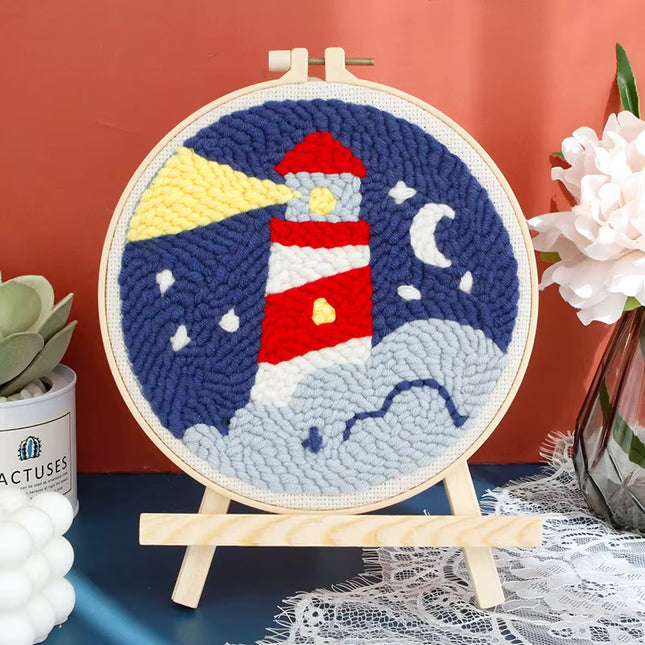 GATYZTORY DIY Landscape Pattern Punch Needle Embroidery Kit 20x20cm Frame Punch Set for Beginners Easy Handicraft DIY Decor Gift
