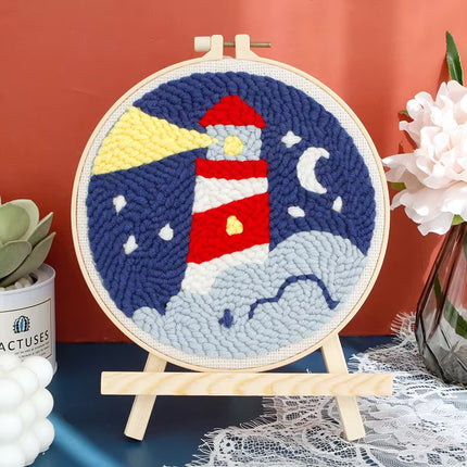 GATYZTORY DIY Landscape Pattern Punch Needle Embroidery Kit 20x20cm Frame Punch Set for Beginners Easy Handicraft DIY Decor Gift