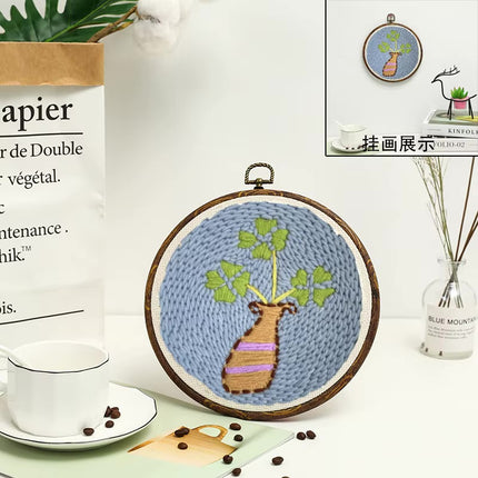 20x20cm Punch Needle Embroidery Starter Kits For Beginners Punch Needle Embroidery Hoops Flowers  Animals Picture Diy Crafts