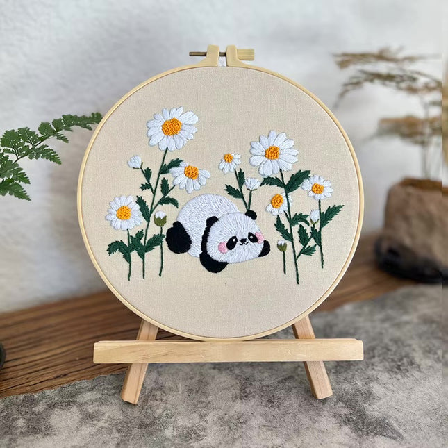 Embroidery Starter Kits with Panda Flowers Pattern and Instructions Color Threads and Needles Embroidery Kit for Beginners