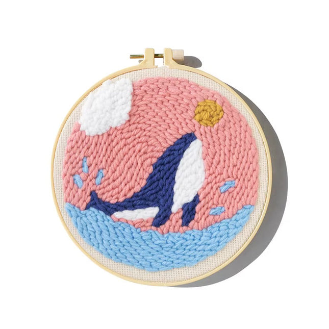 Cartoon Unicorn Dolphin Embroidery Patterns Punch Needle Kits Soft Yarn Needlework DIY Craft Kit