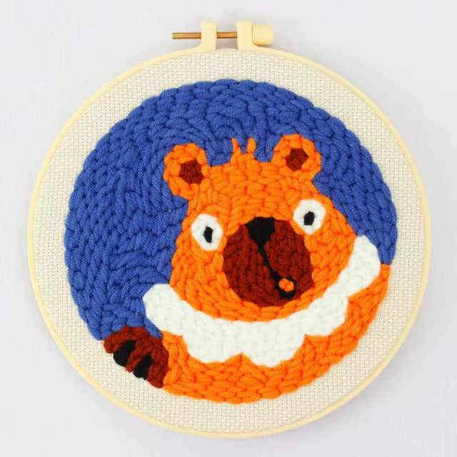 20x20cm DIY Punch Needle Kit for Adults Beginners Set Dog with Daisy Flower Punch Stitch Embroidery Kit Art Craft for Home Decor