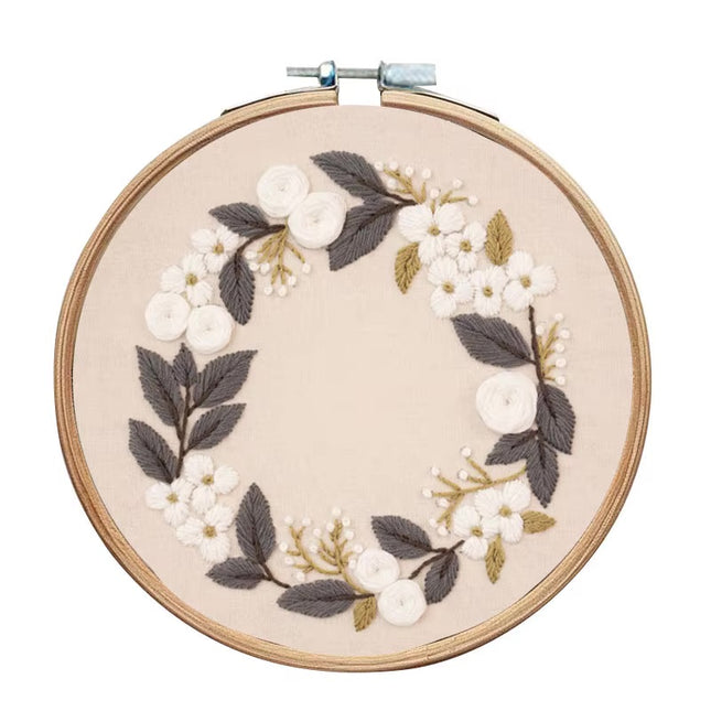 Wreath Embroidery Kit for Adult Cross Stitch Kits for Hand with Flower Patterns and Instructions DIY with Threads and Needles