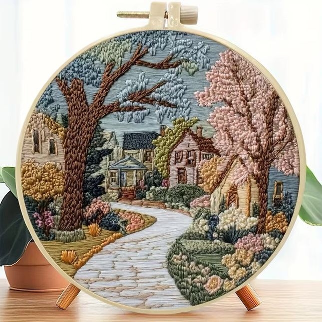 The Street Scenery Series Handmade DIY Embroidery Material Package Set Includes A 15-centimeter Embroidery Clip, Needle And Thre