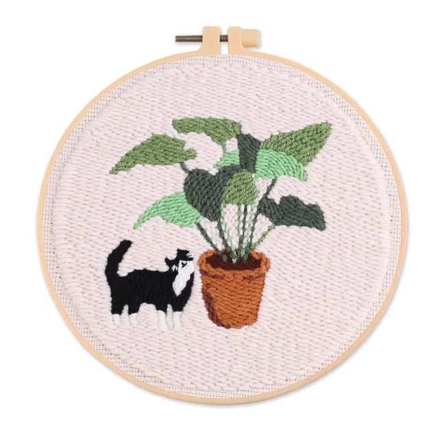 Punch Needle Embroidery Starter Kits Themed Green Tree Black Cat Needle Kits Beginners Adjustable with Pattern for Craft Lovers