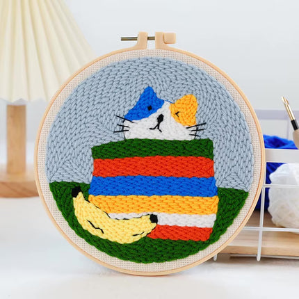 Punch Needle Starter Kit Animal Cat Floral Rug Hooking Beginner Set Adjustable Embroidery Pen Hoop for Kids Adults Craft Gift