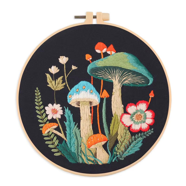 3D Mushroom Flower Black Cloth Pattern Embroidery Kit Set with Needle Instruction Stamped Clothes Kit for Room Decor 2025