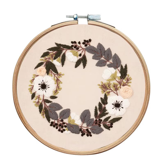 Wreath Embroidery Kit for Adult Cross Stitch Kits for Hand with Flower Patterns and Instructions DIY with Threads and Needles