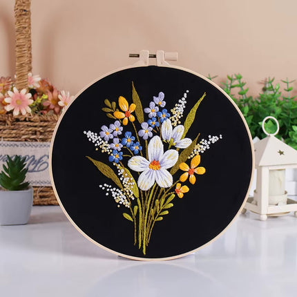 Bouquet Flower Embroidery Kit with EN Instruction, Thread, Needles, Stamped Cloth with Flower Pattern DIY Craft