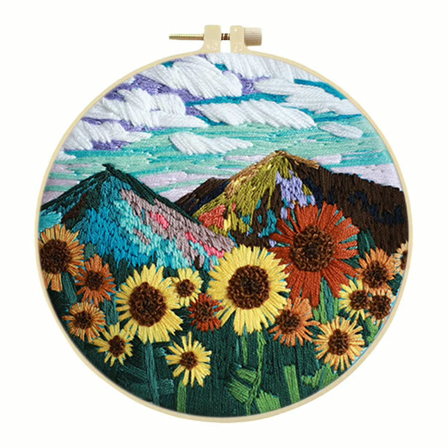 Flowers Stamped Cross Stitch Embroidery Kits with Hoop Cloth Color Thread