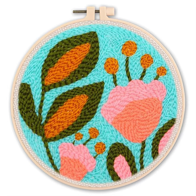DIY Punch Needle Kits for Beginners Flower with Hoop Embroidery Punch Needle Starter Craft Set Festival Gift and Decoration