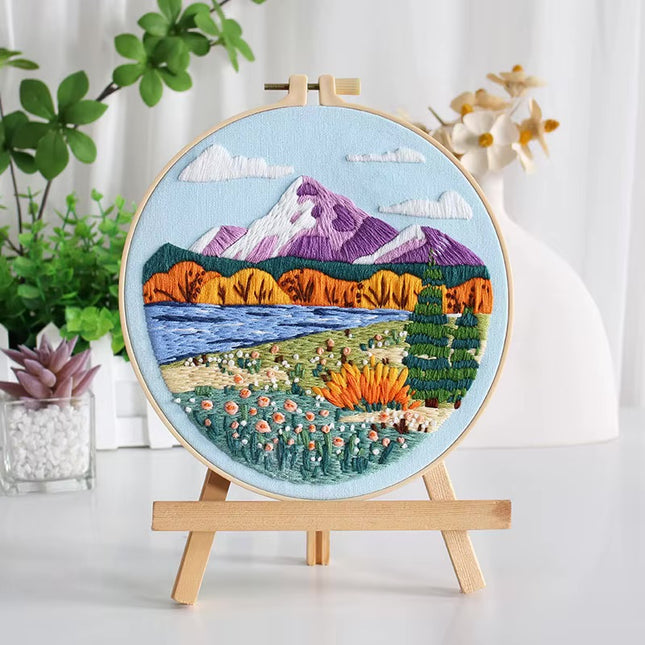 Embroidery Starter Kits for Adults Beginners with Stamped Pattern, Embroidery Floss + Needles + Hoop, Cactus Series