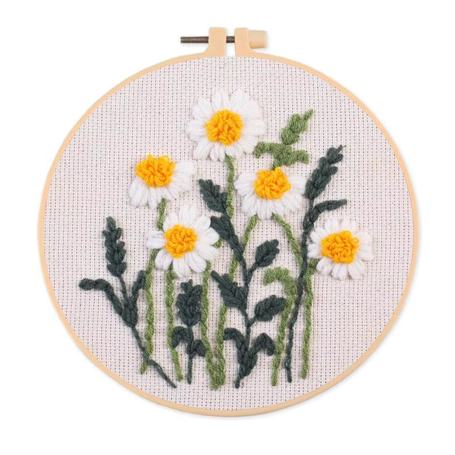 Daisy Sunflower Flower Punch Needle Kit with EN Instructions Stamped Cloth,Needle, Pen,Threader Kit for DIY Craft