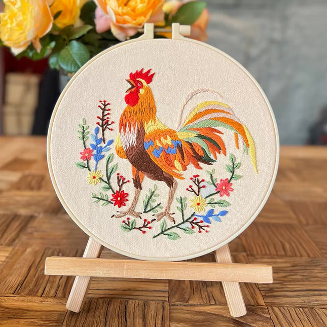 Big Rooster Embroidery Kit with CN/EN Instructions,Needles,Thread, Stamped Coth for DIY Craft Gift